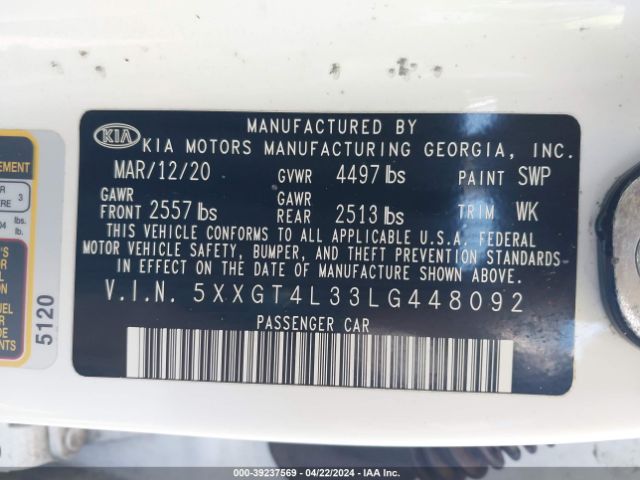 5XXGT4L33LG448092 KIA Optima Lx