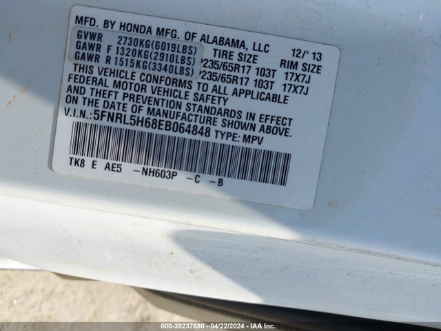 Honda Odyssey Ex-l 2014 5FNRL5H68EB064848 Image 9