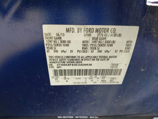 Ford Explorer Limited 2014 1FM5K8F83EGA09636 Image 9
