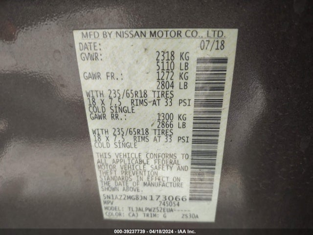 Nissan MURANO S 2018 5N1AZ2MG8JN173066 Image 9