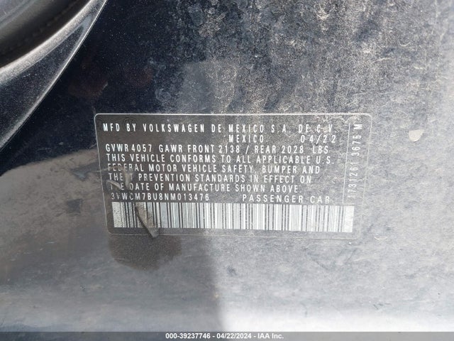 3VWCM7BU8NM013476 Volkswagen Jetta 1.5t S