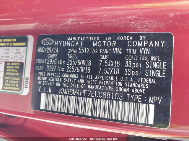 Hyundai Santa Fe Gls 2014 KM8SM4HF7EU088103 Image 9
