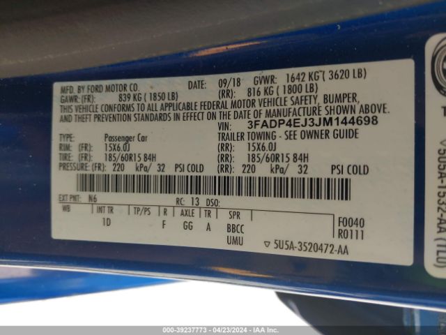 3FADP4EJ3JM144698 Ford FIESTA SE