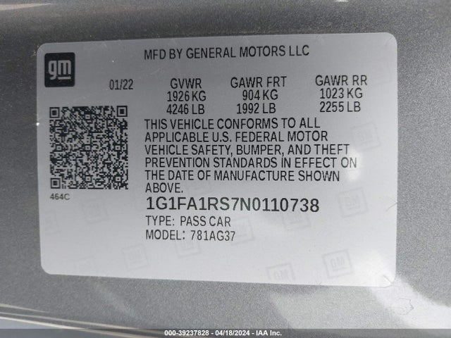 Chevrolet Camaro Rwd  1lt 2022 1G1FA1RS7N0110738 Image 9