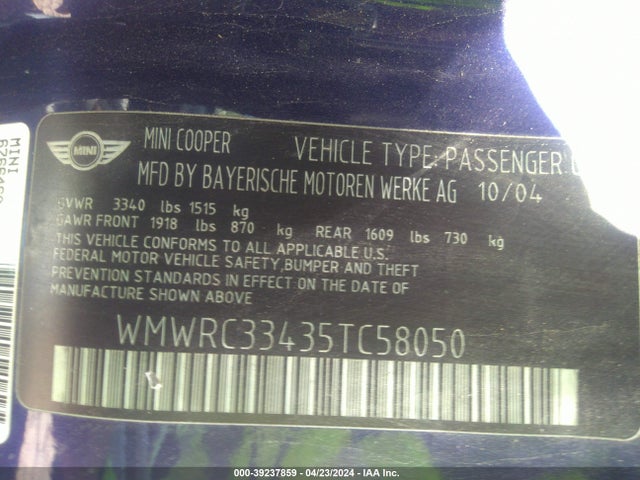 2005 MINI COOPER WMWRC33435TC58050 Photo 8
