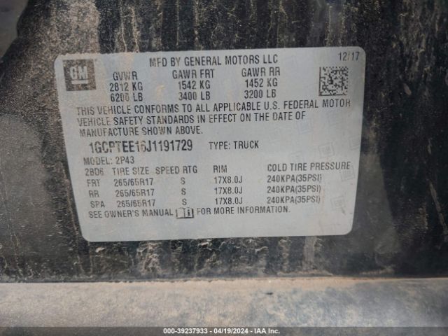 1GCPTEE16J1191729 Chevrolet Colorado Zr2