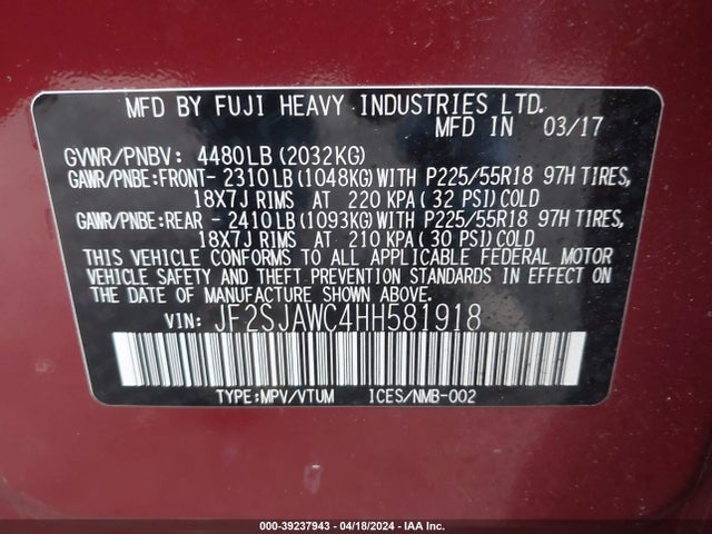 Subaru Forester 2.5i Touring 2017 JF2SJAWC4HH581918 Image 9