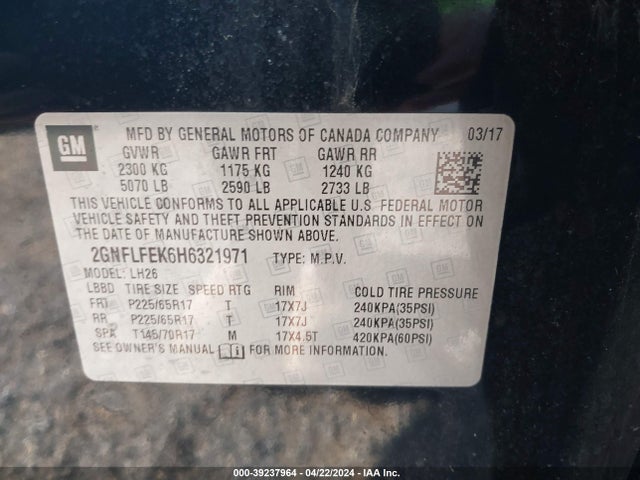 Chevrolet EQUINOX LT 2017 2GNFLFEK6H6321971 Image 9