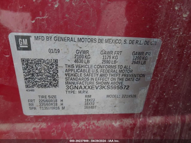 Chevrolet Equinox Premier 2019 3GNAXXEV3KS595572 Image 9