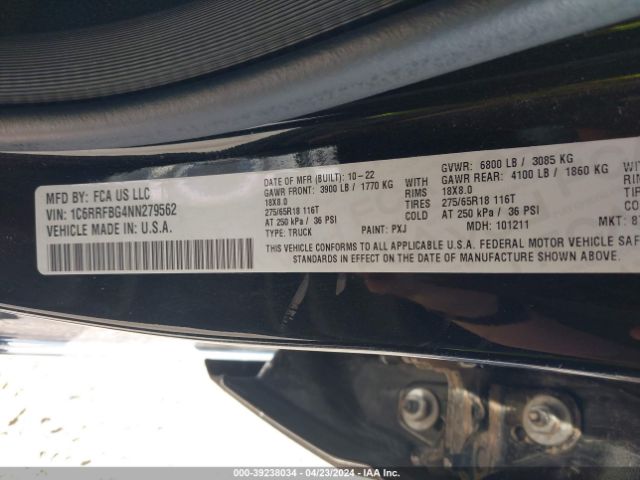 1C6RRFBG4NN279562 RAM 1500 Big Horn Quad Cab 4x4 6'4 Box