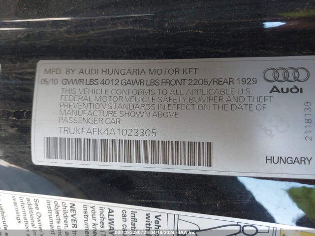 2010 AUDI TT TRUKFAFK4A1023305 Photo 8