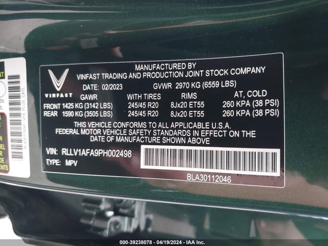 Vinfast Vf 8 Plus 2023 RLLV1AFA9PH002498 Image 9