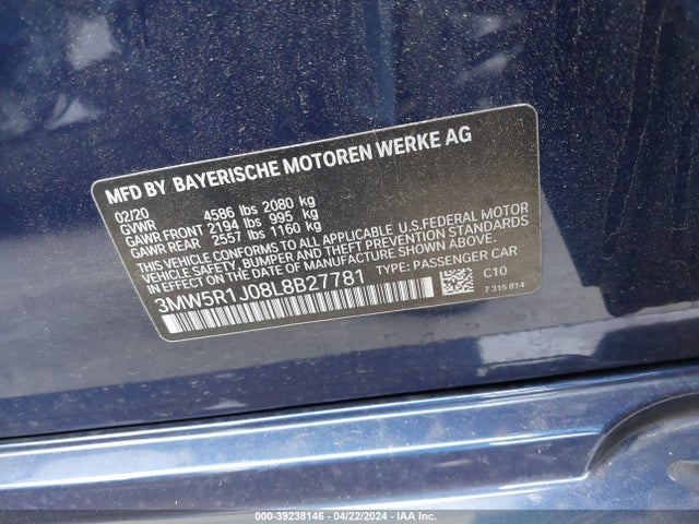 BMW 330I 2020 3MW5R1J08L8B27781 Image 9
