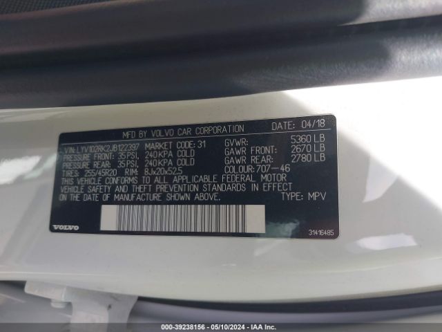 LYV102RK2JB122397 Volvo Xc60 T5 Momentum