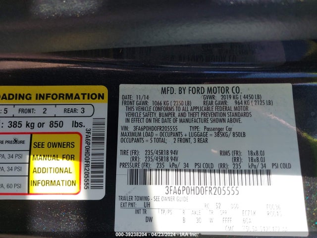 Ford FUSION SE 2015 3FA6P0HD0FR205555 Image 9