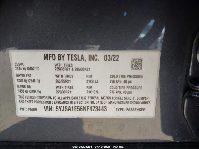 5YJSA1E56NF473443 Tesla Model S Dual Motor All-wheel Drive