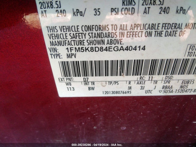 Ford EXPLORER XLT 2014 1FM5K8D84EGA40414 Image 9