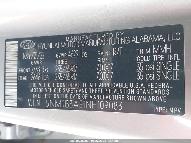 Hyundai TUCSON SEL 2022 5NMJB3AE1NH109083 Image 9