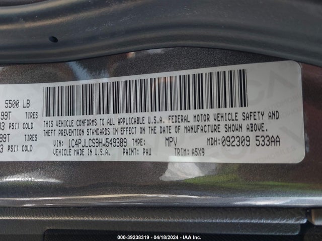 1C4PJLCS9HW549389 Jeep Cherokee Latitude Fwd