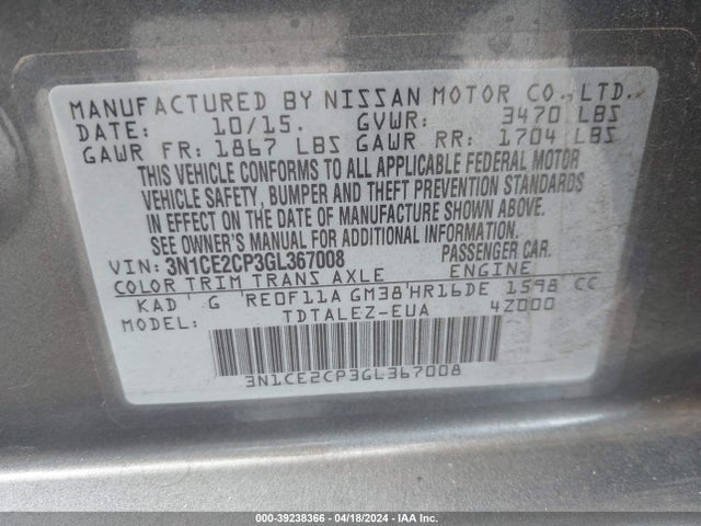Nissan Versa Note Sl 2016 3N1CE2CP3GL367008 Image 9