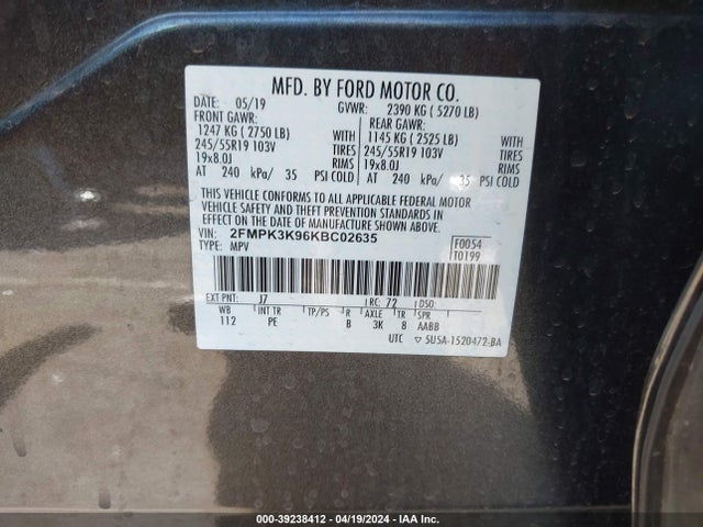 Ford Edge Titanium 2019 2FMPK3K96KBC02635 Image 9