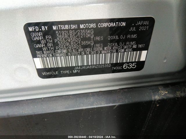 2022 MITSUBISHI OUTLANDER JA4J4UA89NZ025352 Photo 8