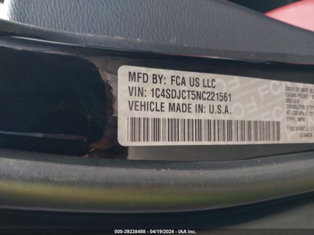 1C4SDJCT5NC221561 Dodge Durango R/t Awd