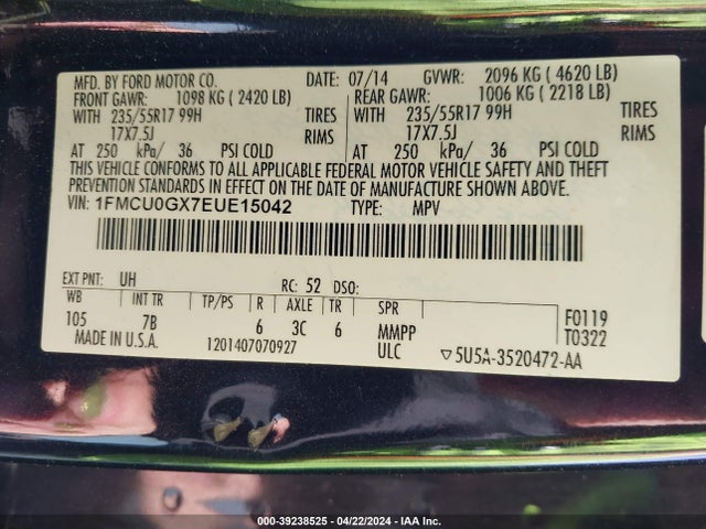 Ford ESCAPE SE 2014 1FMCU0GX7EUE15042 Image 9