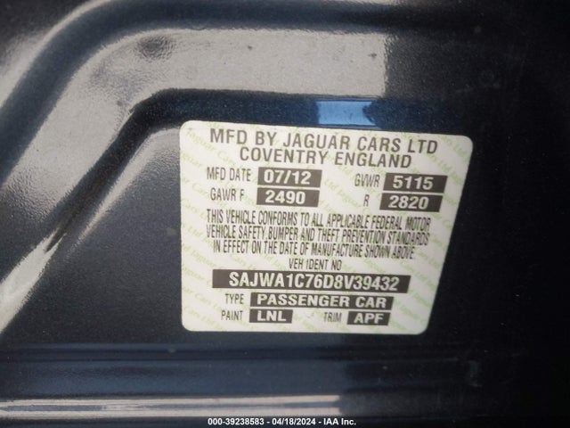 2013 JAGUAR XJ SAJWA1C76D8V39432 Photo 8