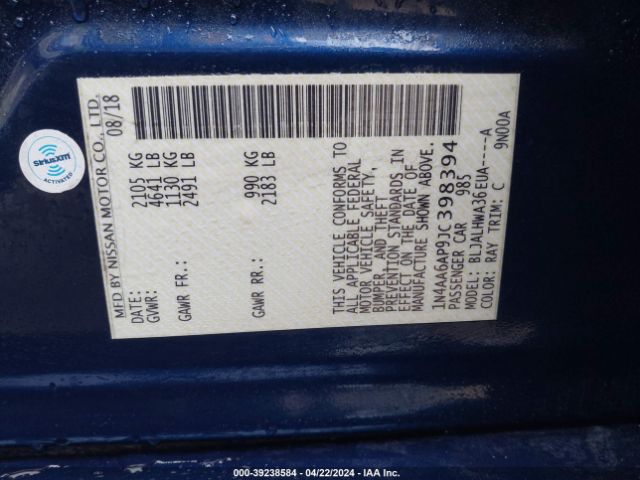 1N4AA6AP9JC398394 Nissan Maxima 3.5 Platinum