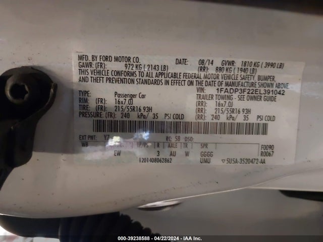 Ford FOCUS SE 2014 1FADP3F22EL391042 Image 9