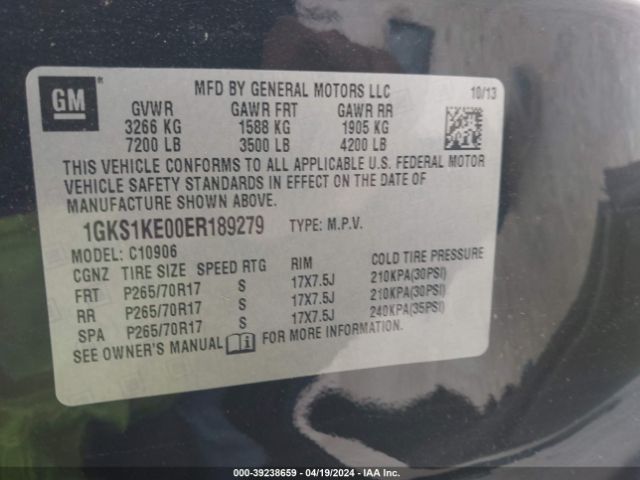 1GKS1KE00ER189279 GMC Yukon Xl 1500 Slt