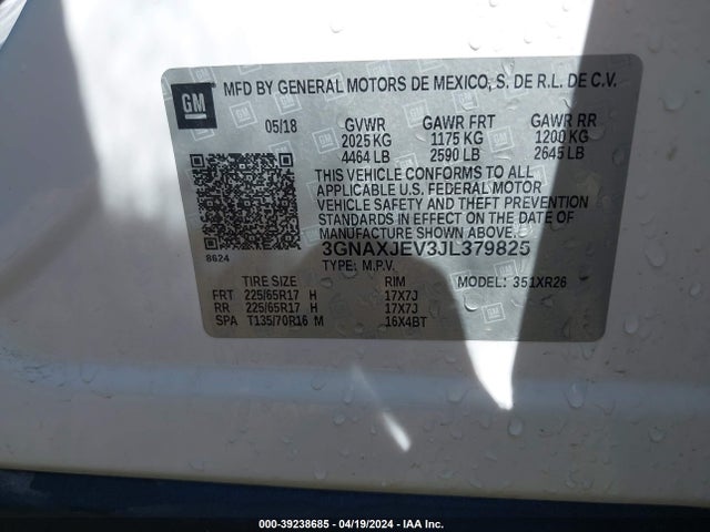 Chevrolet EQUINOX LT 2018 3GNAXJEV3JL379825 Image 9