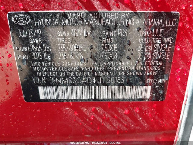 Hyundai Santa Fe Sel 2020 5NMS3CAD4LH150183 Image 9
