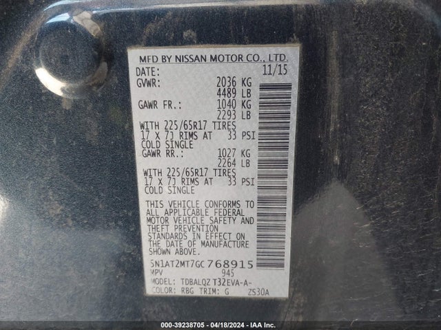 Nissan ROGUE SV 2016 5N1AT2MT7GC768915 Image 9