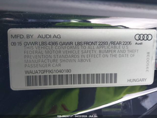 WAUA7GFF9G1040180 Audi A3 1.8t Premium