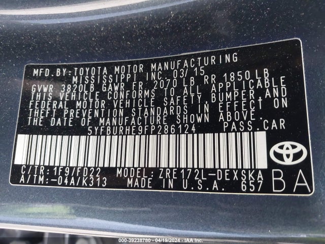 Toyota Corolla S Plus 2015 5YFBURHE9FP286124 Image 9