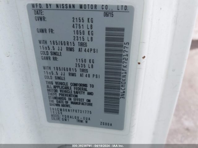 3N6CM0KN1FK721775 Nissan NV200 SV