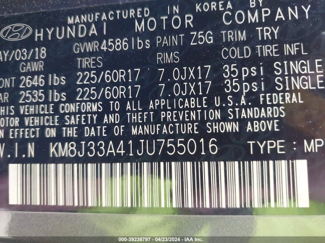 Hyundai TUCSON SEL 2018 KM8J33A41JU755016 Image 9
