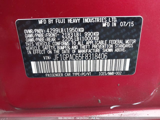 Subaru Impreza 2.0i Premium 2015 JF1GPAC65F8318406 Image 9