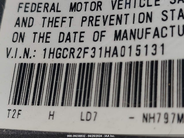Honda ACCORD LX 2017 1HGCR2F31HA015131 Image 9