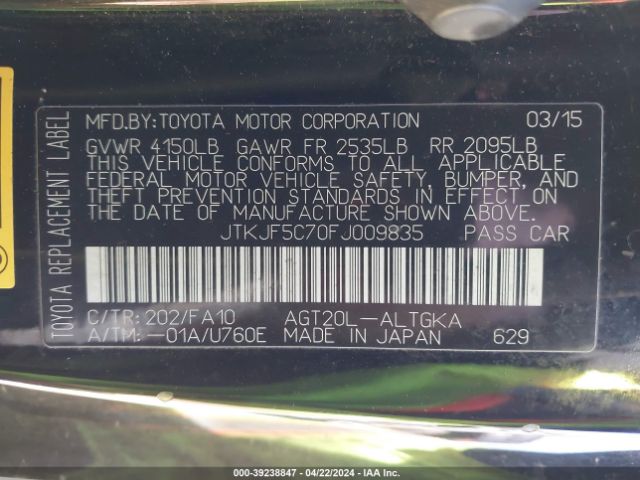 JTKJF5C70FJ009835 Scion TC