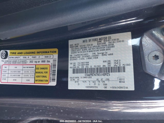 Ford Mustang Ecoboost Fastback 2022 1FA6P8TH7N5140925 Image 9