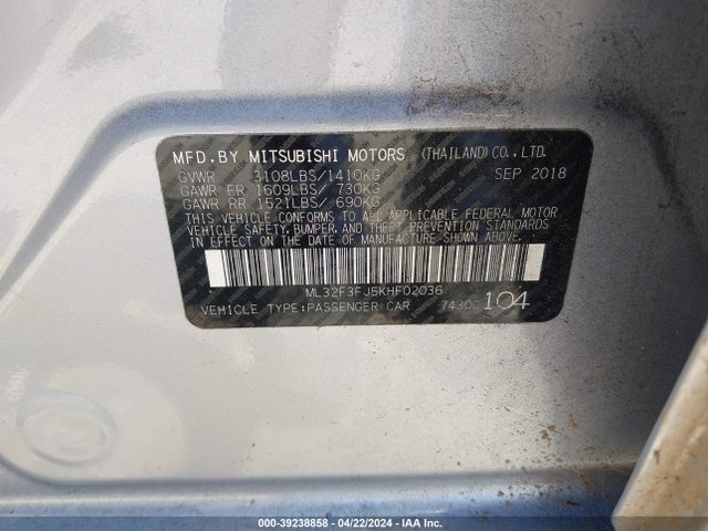 ML32F3FJ5KHF02036 Mitsubishi Mirage G4 Es
