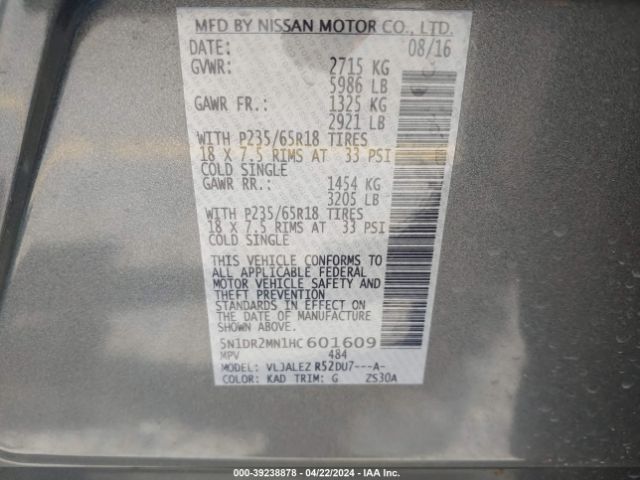 5N1DR2MN1HC601609 Nissan Pathfinder Sv