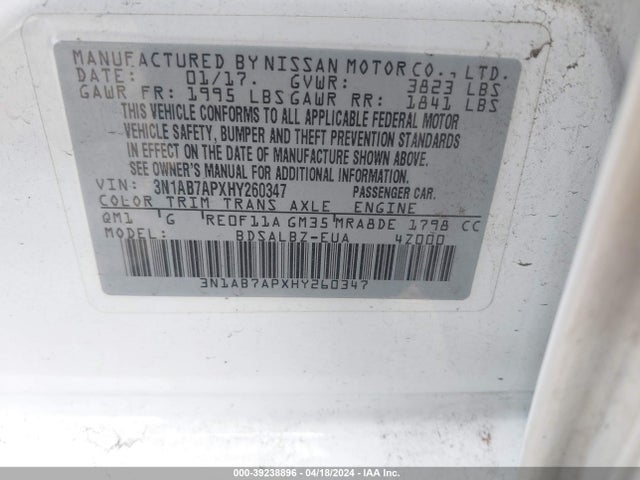 Nissan SENTRA S 2017 3N1AB7APXHY260347 Image 9