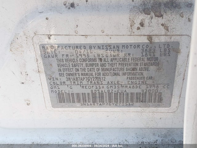 Nissan SENTRA S 2016 3N1AB7AP7GY270512 Image 9