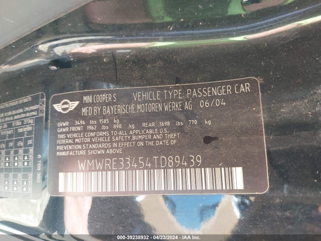 2004 MINI COOPER S WMWRE33454TD89439 Photo 8