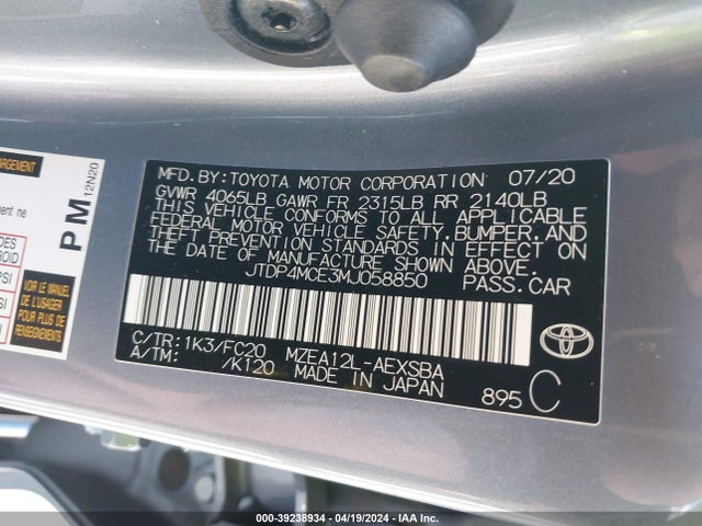 Toyota COROLLA SE 2021 JTDP4MCE3MJ058850 Image 9