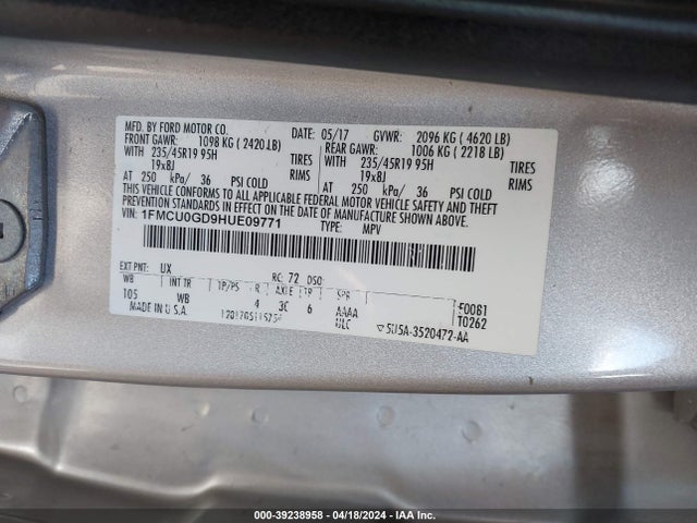 Ford ESCAPE SE 2017 1FMCU0GD9HUE09771 Image 9